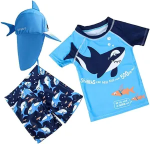 Baby Toddler Boys Two Pieces Swimsuit Set Swimwear Dinosaur Bathing Suit Rash Guards with Hat UPF 50 
