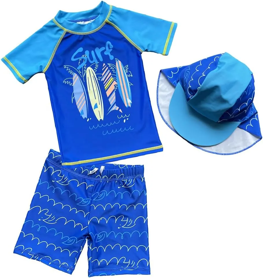Baby Toddler Boys Two Pieces Swimsuit Set Swimwear Dinosaur Bathing Suit Rash Guards with Hat UPF 50 