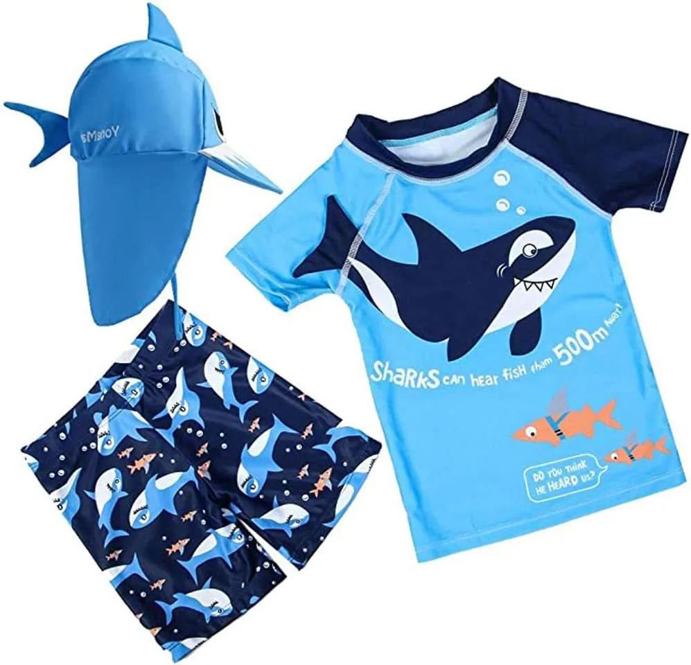 Baby Toddler Boys Two Pieces Swimsuit Set Swimwear Dinosaur Bathing Suit Rash Guards with Hat UPF 50 