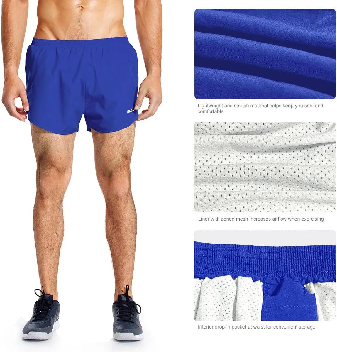 baleaf Men's 3” Running Shorts Gym Quick Dry Athletic Workout Pocket Lightweight Brief
