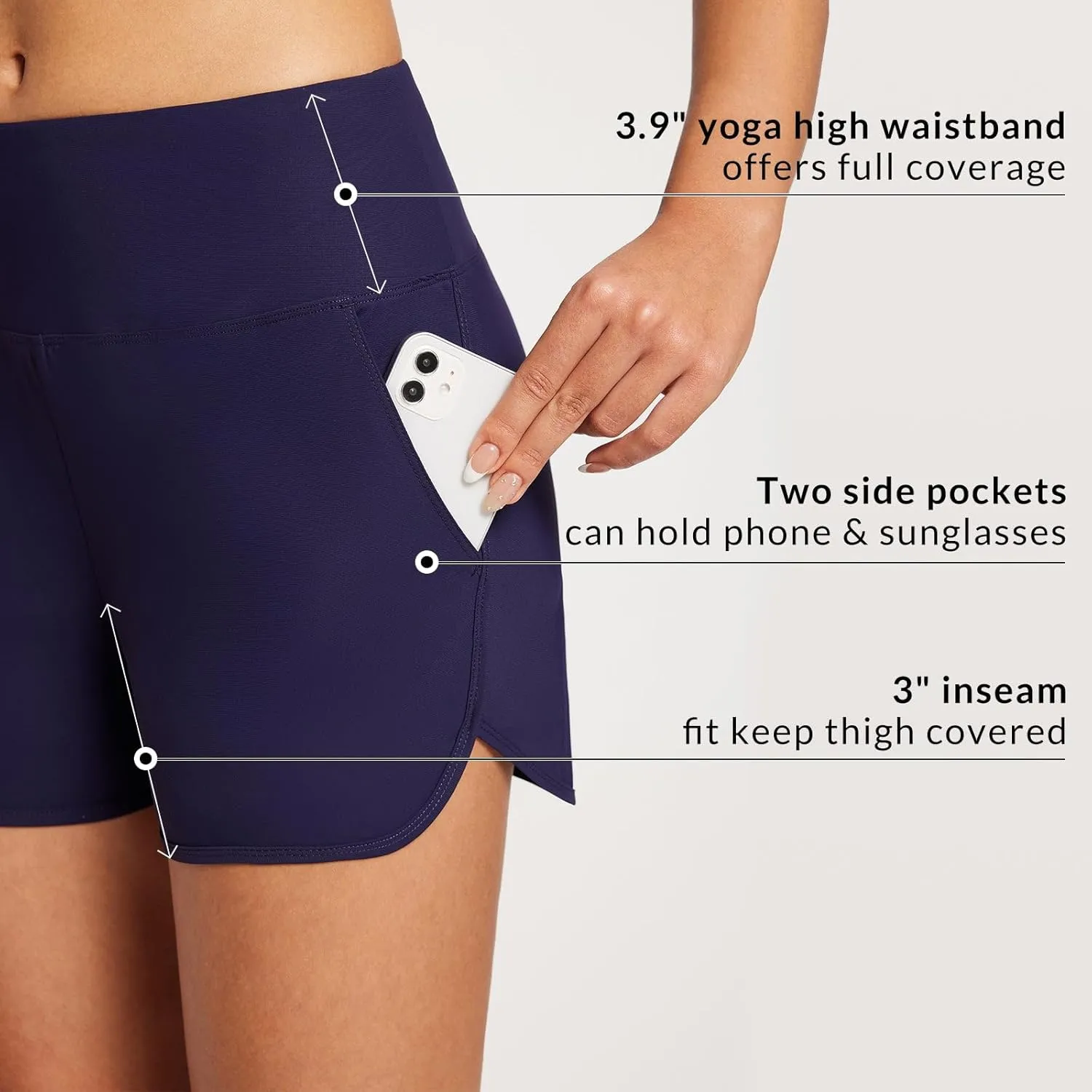 baleaf Women's 3"/5" High Waisted Swim Board Shorts Quick Dry Swimsuits Bottoms Trunks with Pockets