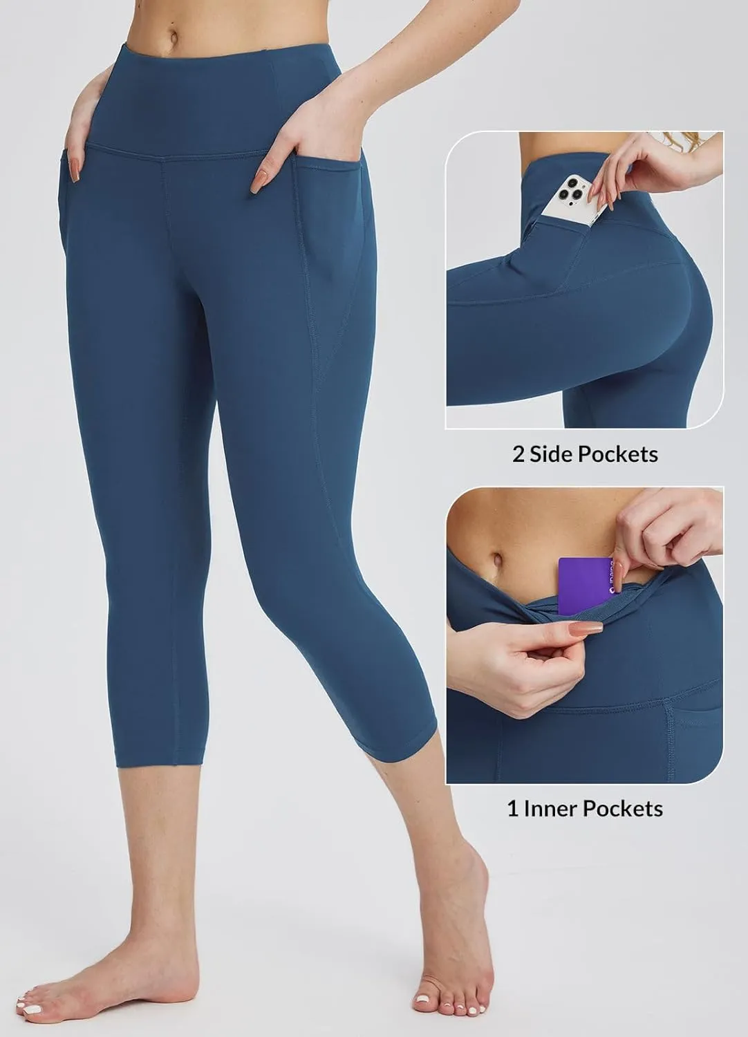 baleaf Women's Capri Leggings with Pockets High Waisted Workout Yoga Running Gym Pants for Casual Summer