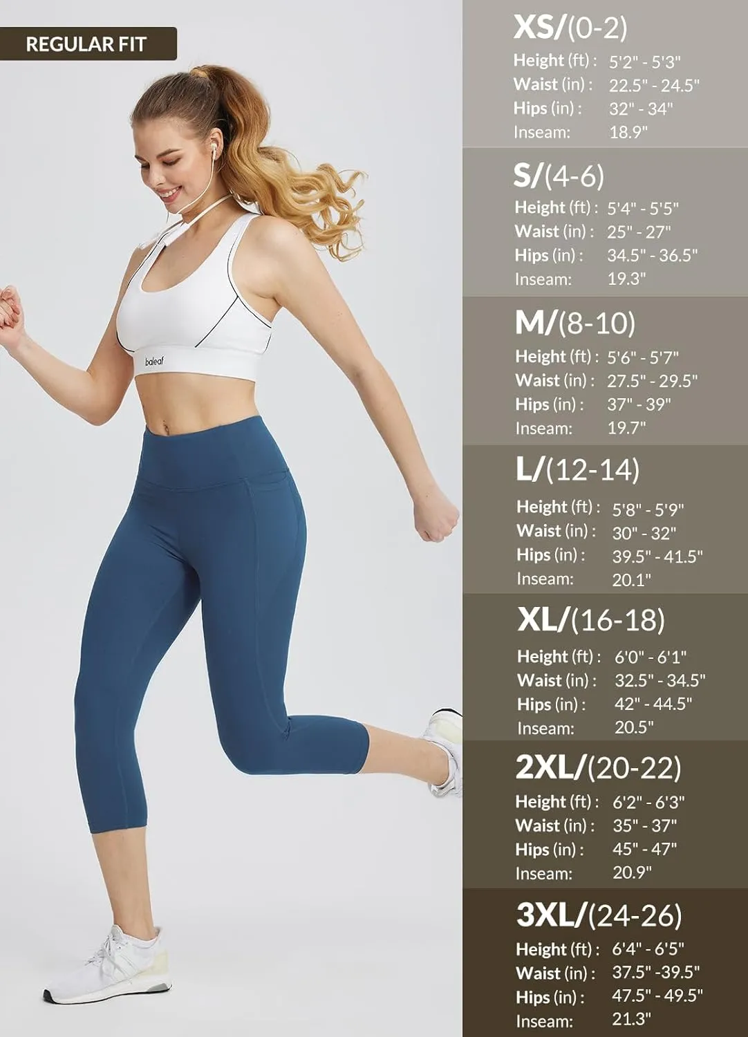 baleaf Women's Capri Leggings with Pockets High Waisted Workout Yoga Running Gym Pants for Casual Summer