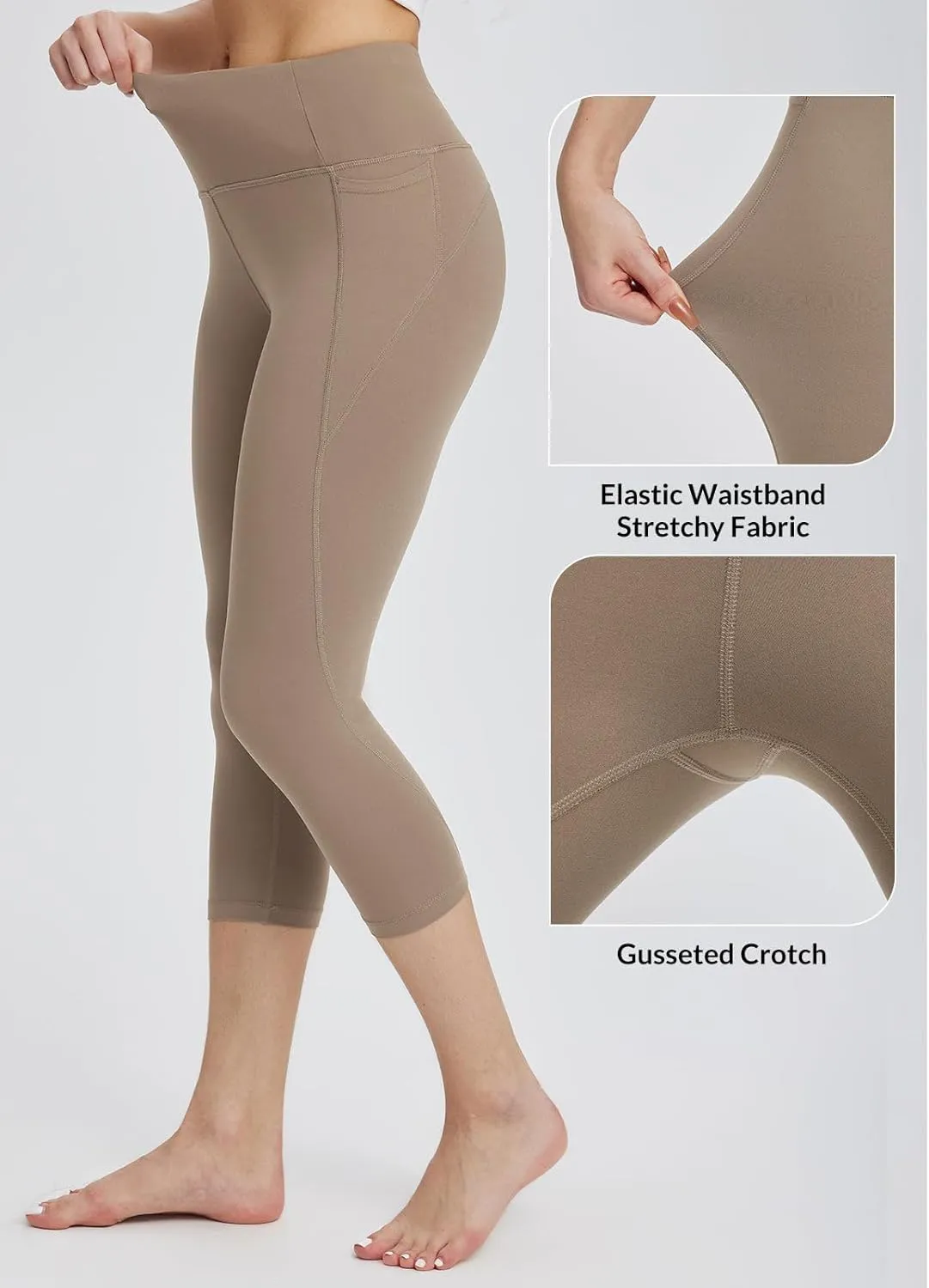 baleaf Women's Capri Leggings with Pockets High Waisted Workout Yoga Running Gym Pants for Casual Summer