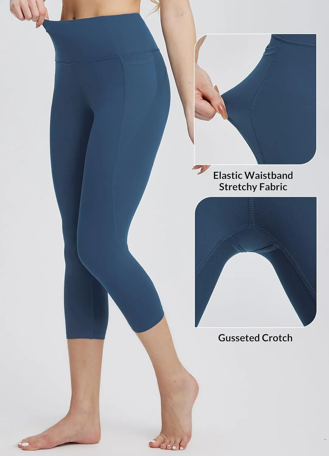 baleaf Women's Capri Leggings with Pockets High Waisted Workout Yoga Running Gym Pants for Casual Summer