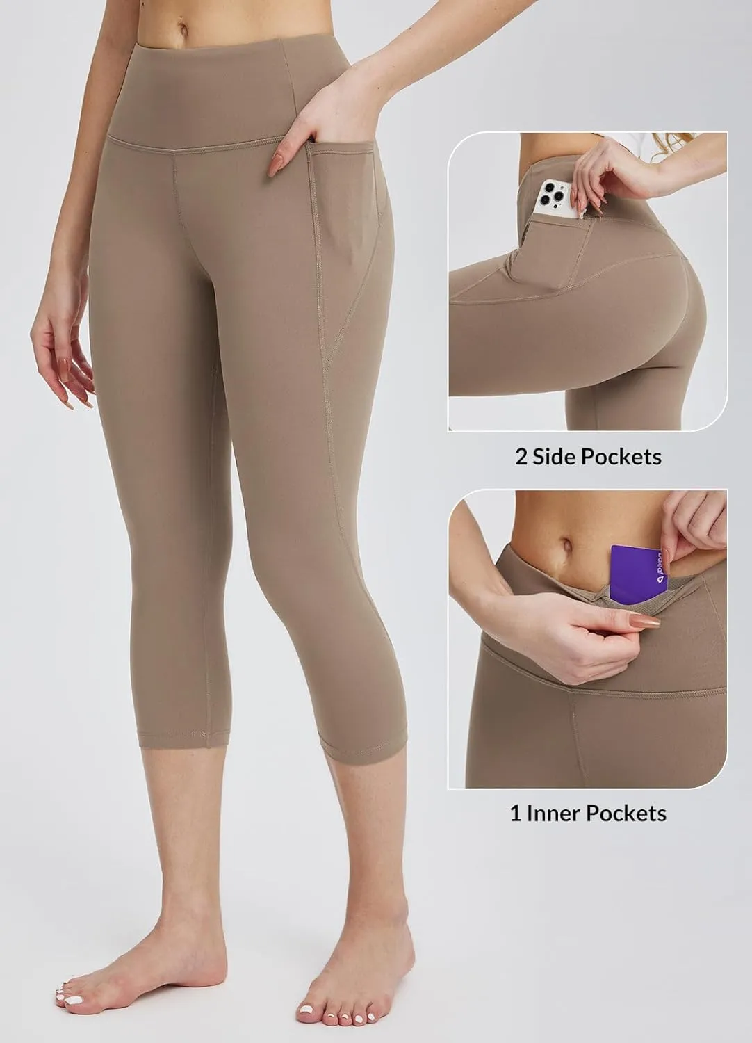 baleaf Women's Capri Leggings with Pockets High Waisted Workout Yoga Running Gym Pants for Casual Summer