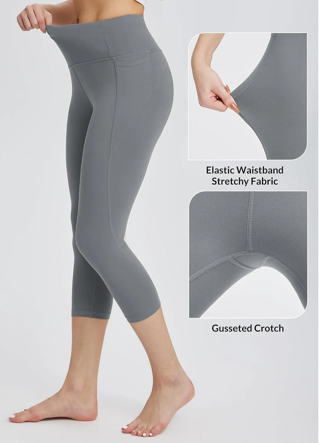 baleaf Women's Capri Leggings with Pockets High Waisted Workout Yoga Running Gym Pants for Casual Summer
