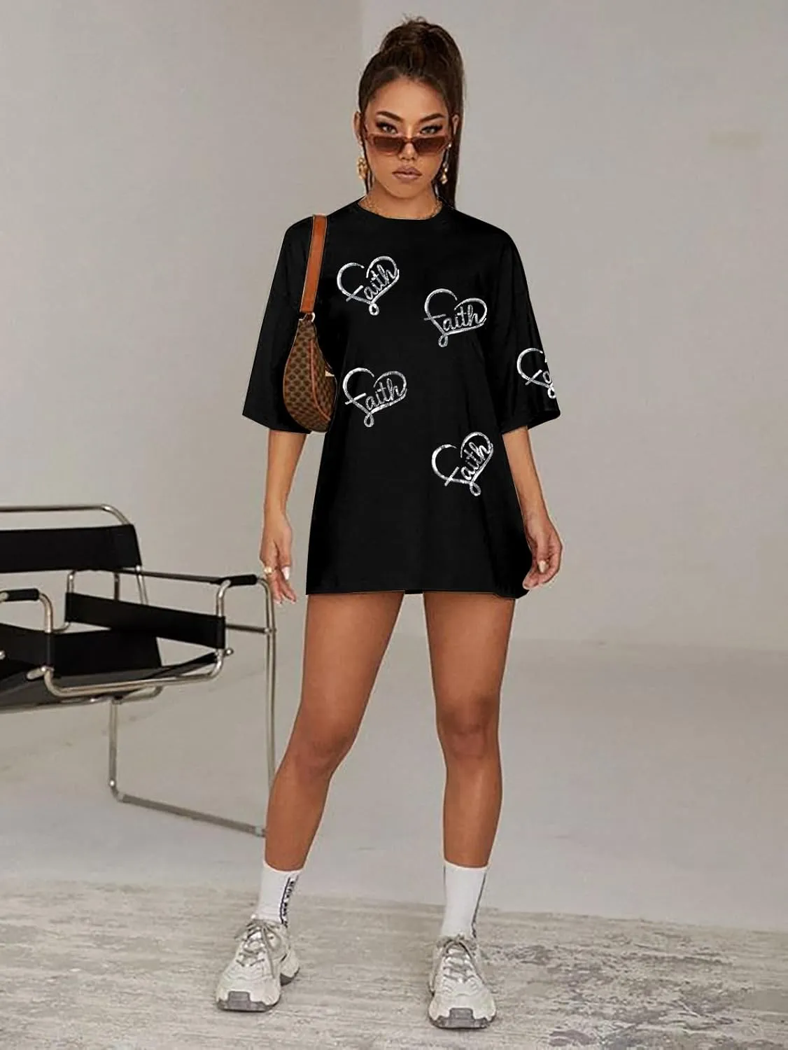 BANGELY Faith Over Fear Shirt Women Graphic Shirts Oversized Workout Gym Christian Religious Tees Drop Shoulder Tee Tops