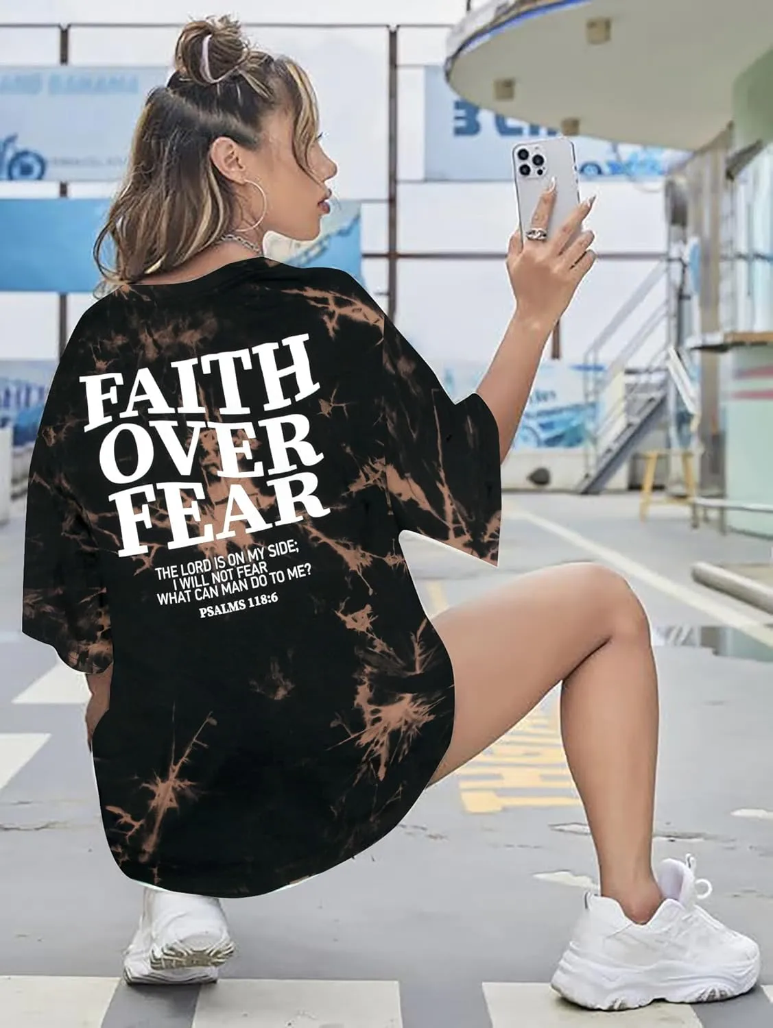 BANGELY Faith Over Fear Shirt Women Graphic Shirts Oversized Workout Gym Christian Religious Tees Drop Shoulder Tee Tops