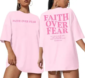 BANGELY Faith Over Fear Shirt Women Graphic Shirts Oversized Workout Gym Christian Religious Tees Drop Shoulder Tee Tops