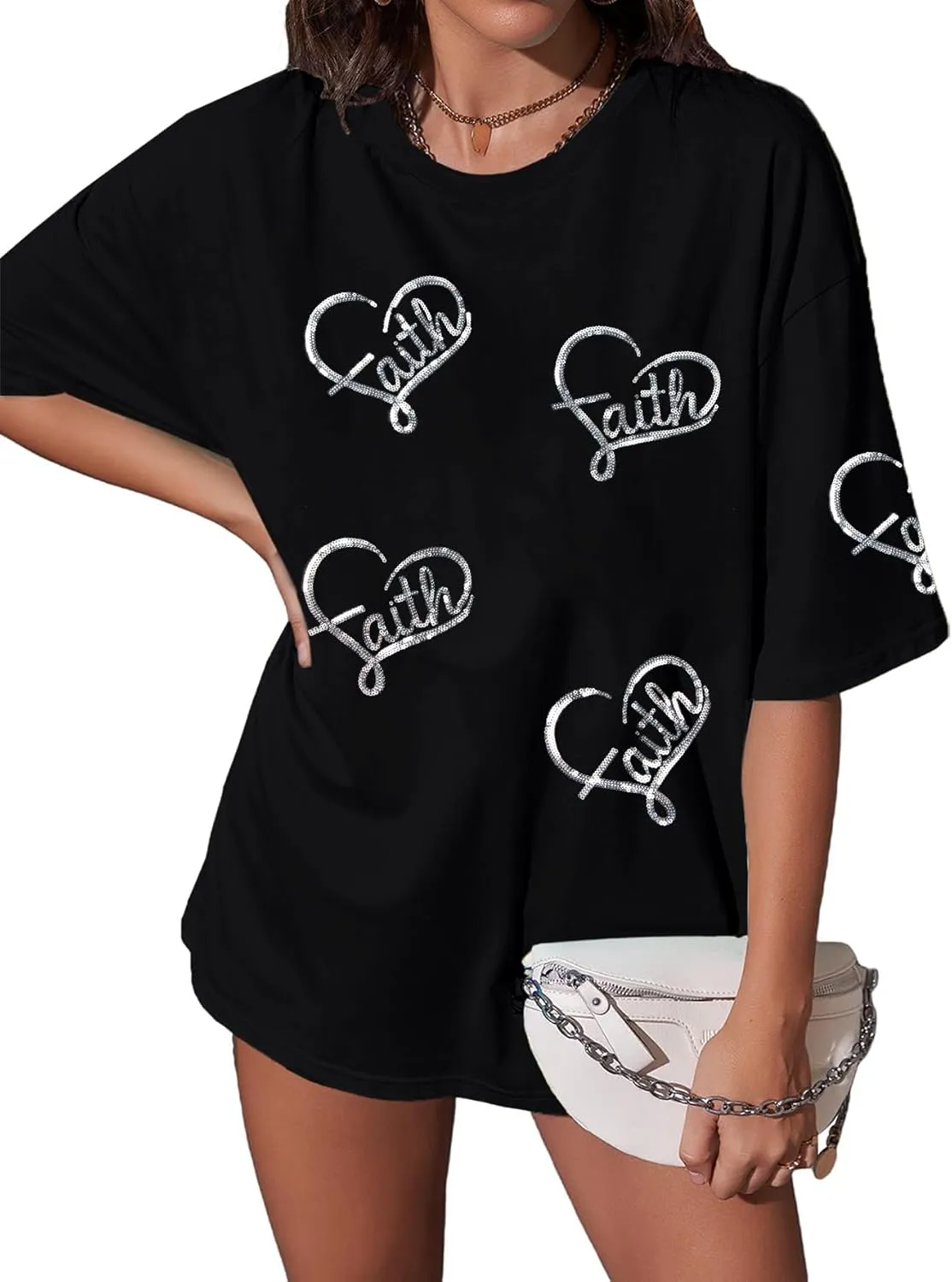 BANGELY Faith Over Fear Shirt Women Graphic Shirts Oversized Workout Gym Christian Religious Tees Drop Shoulder Tee Tops
