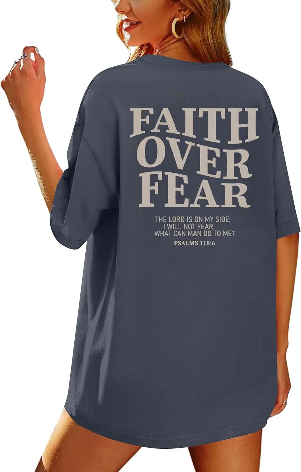 BANGELY Faith Over Fear Shirt Women Graphic Shirts Oversized Workout Gym Christian Religious Tees Drop Shoulder Tee Tops