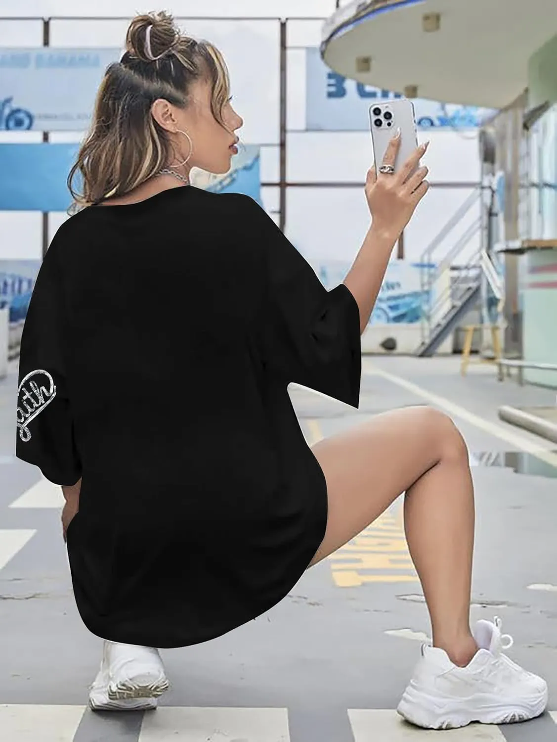 BANGELY Faith Over Fear Shirt Women Graphic Shirts Oversized Workout Gym Christian Religious Tees Drop Shoulder Tee Tops