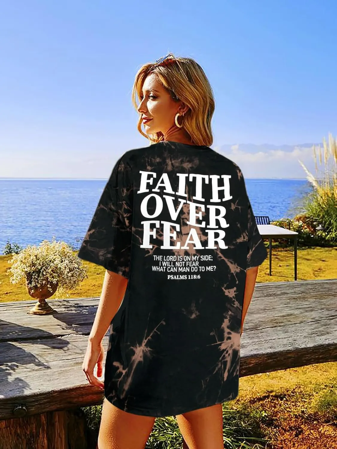 BANGELY Faith Over Fear Shirt Women Graphic Shirts Oversized Workout Gym Christian Religious Tees Drop Shoulder Tee Tops