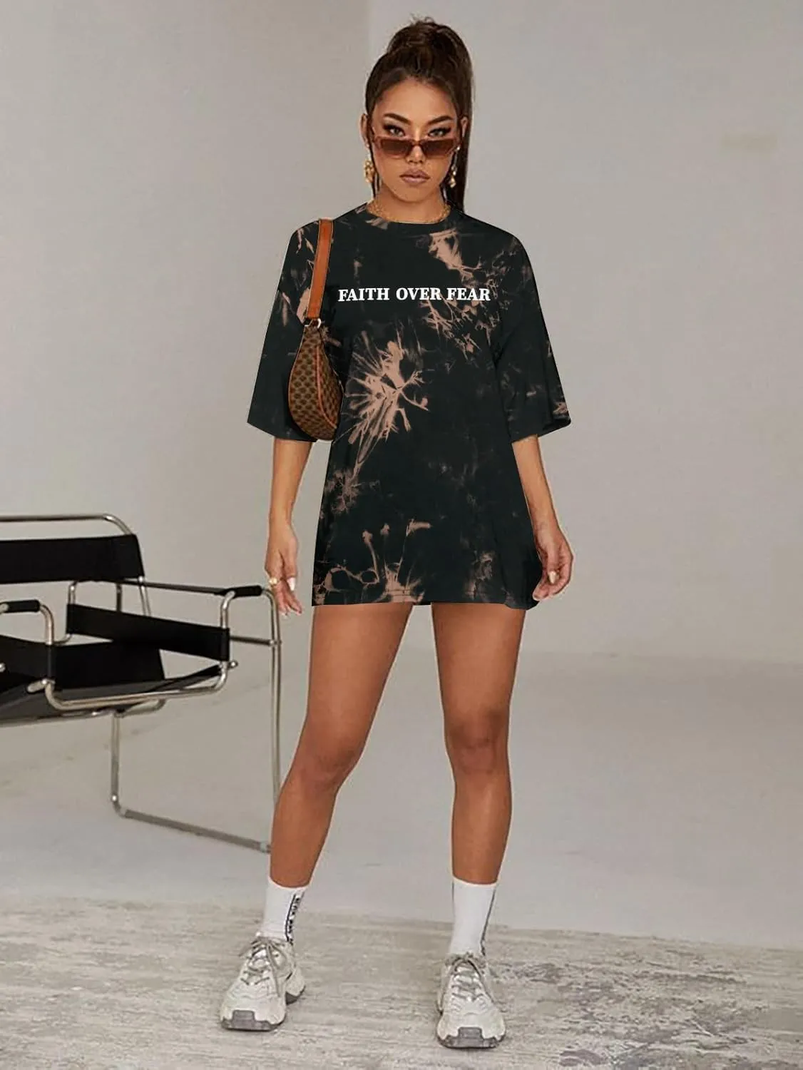 BANGELY Faith Over Fear Shirt Women Graphic Shirts Oversized Workout Gym Christian Religious Tees Drop Shoulder Tee Tops