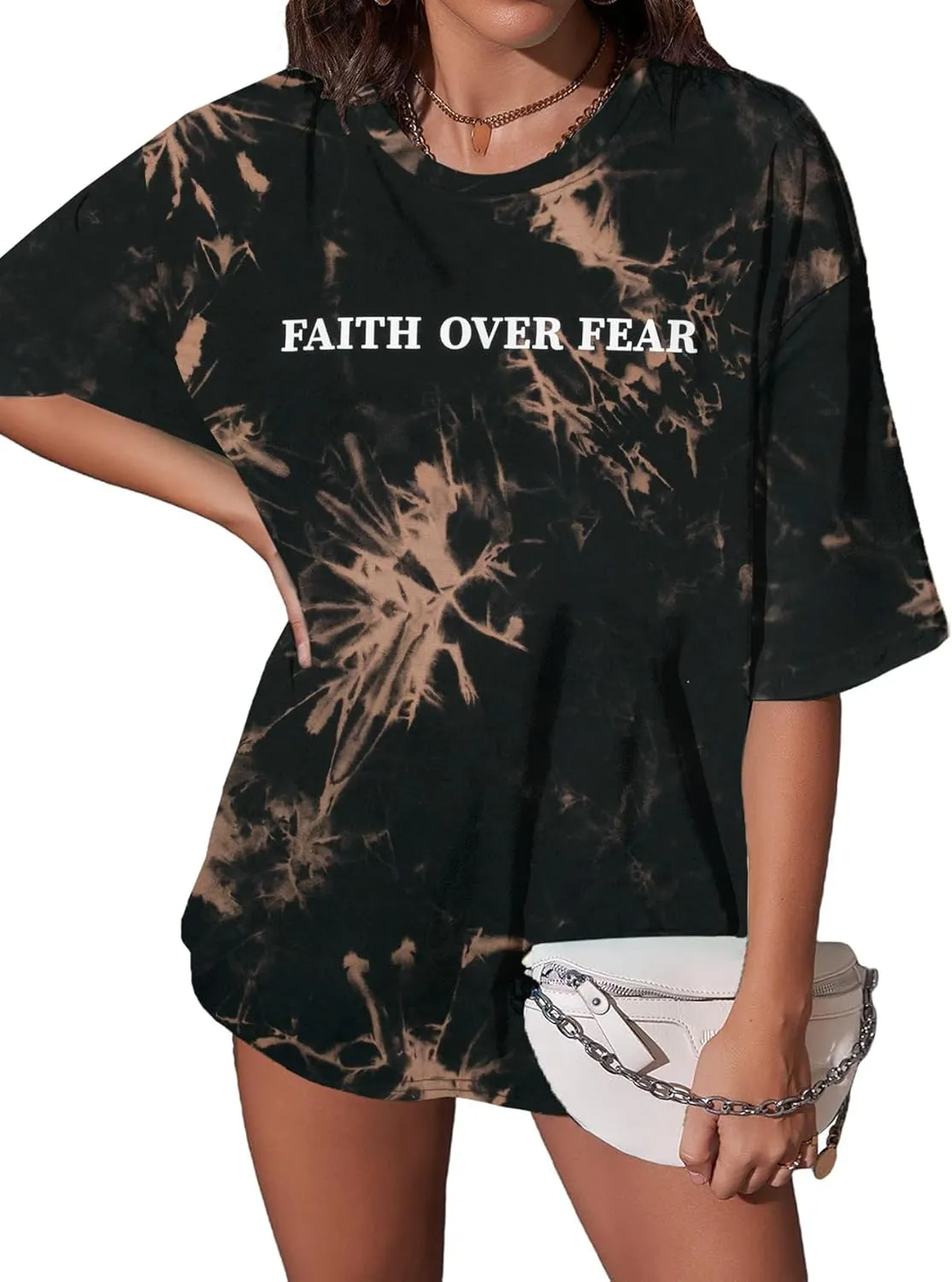 BANGELY Faith Over Fear Shirt Women Graphic Shirts Oversized Workout Gym Christian Religious Tees Drop Shoulder Tee Tops