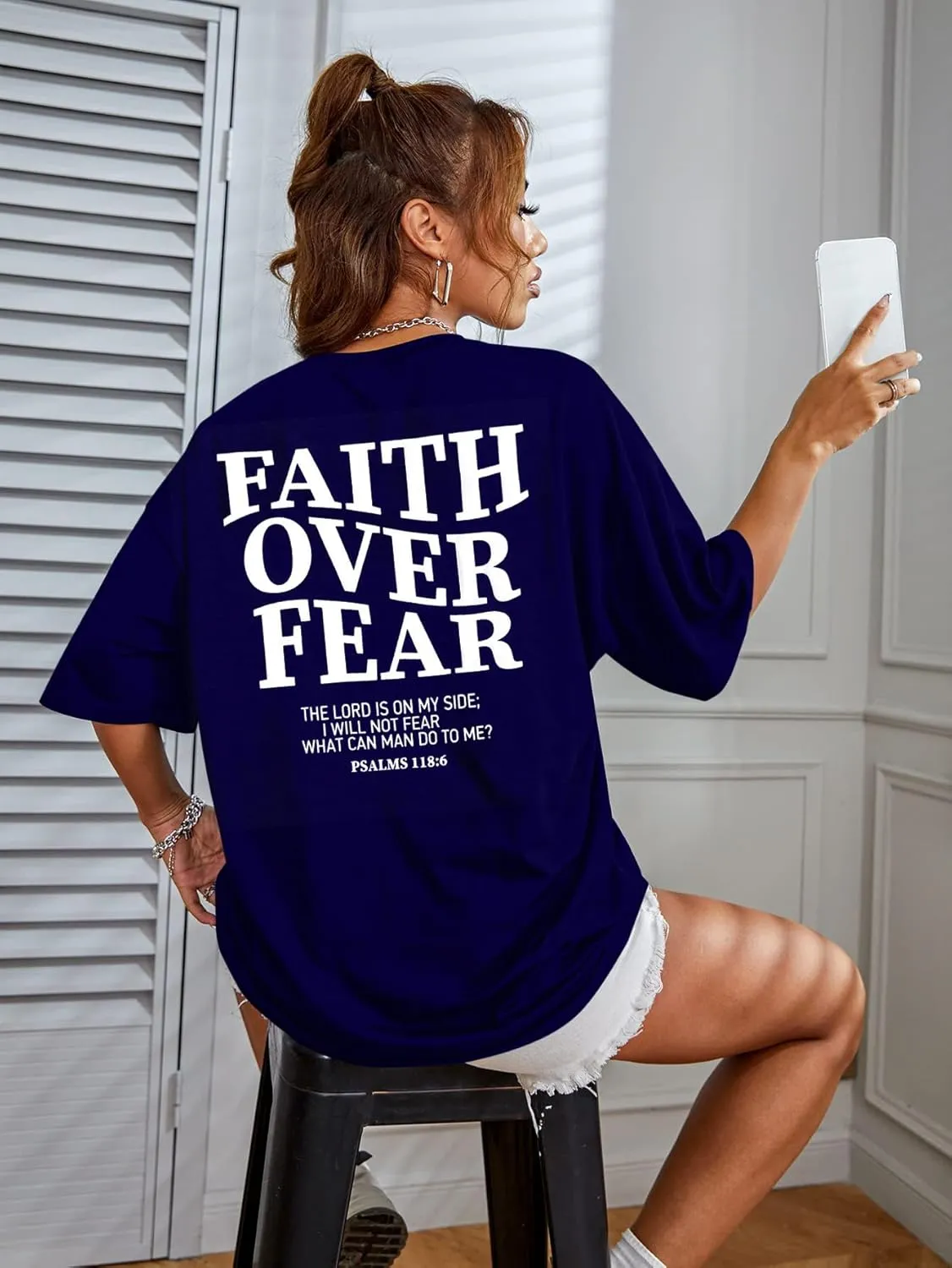 BANGELY Faith Over Fear Shirt Women Graphic Shirts Oversized Workout Gym Christian Religious Tees Drop Shoulder Tee Tops