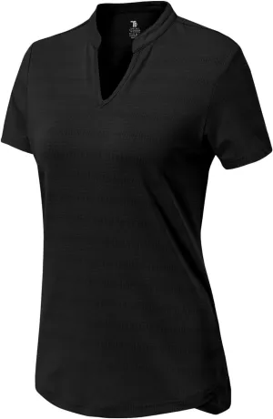 BASUDAM Women's Golf Polo Shirts V-Neck Short Sleeve Collarless Tennis Running T-Shirts Quick Dry