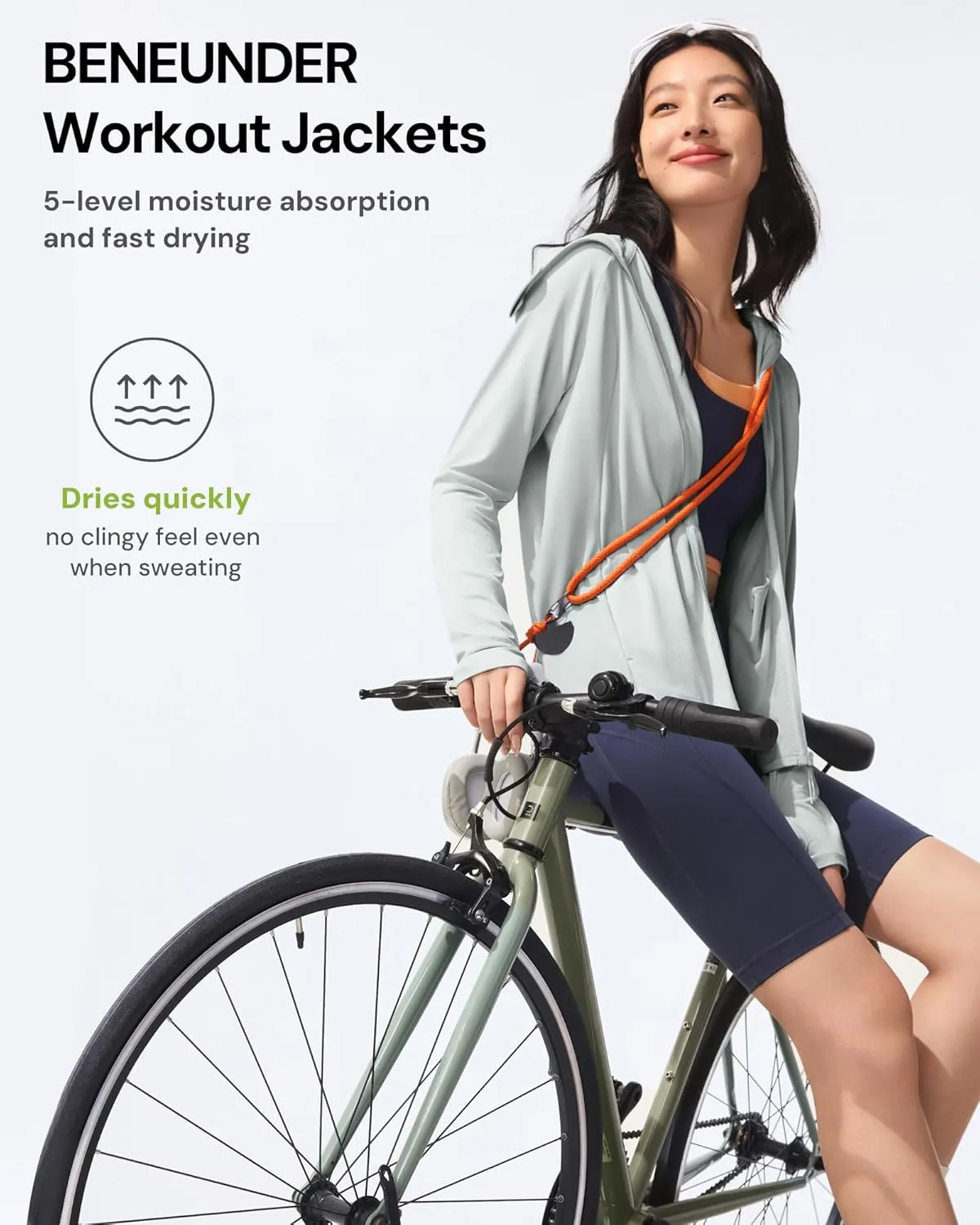 BENEUNDER Women's UPF 50  Sun Protection Lightweight Hoodie Jacket Long Sleeve Active Sun Shirts for Outdoor Hiking Workout