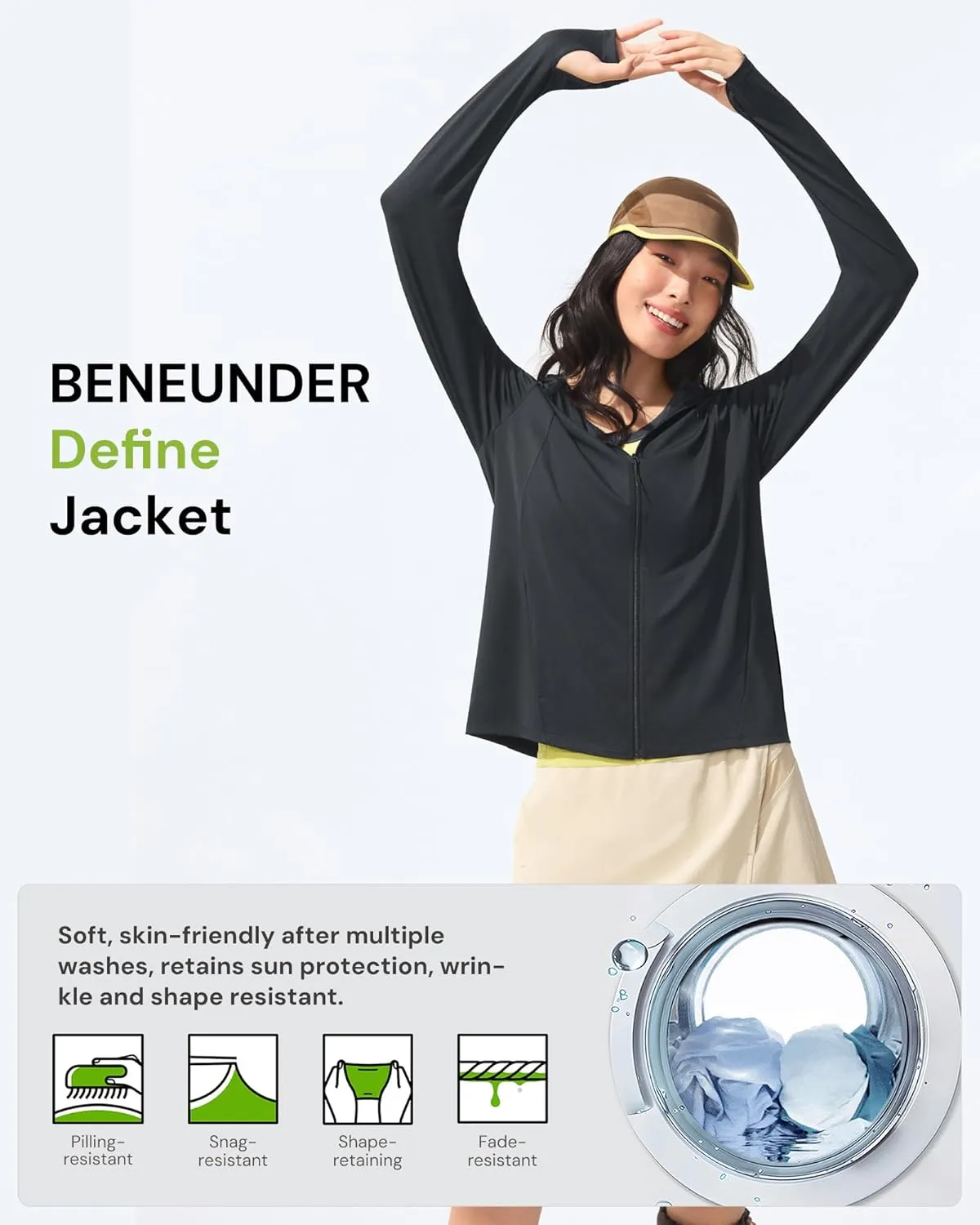 BENEUNDER Women's UPF 50  Sun Protection Lightweight Hoodie Jacket Long Sleeve Active Sun Shirts for Outdoor Hiking Workout