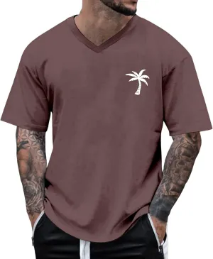 Big and Tall Men's Graphic Tee Tops Hawaii Coconut Printed V Neck Short Sleeve Casual Summer T Shirts Regular Fit