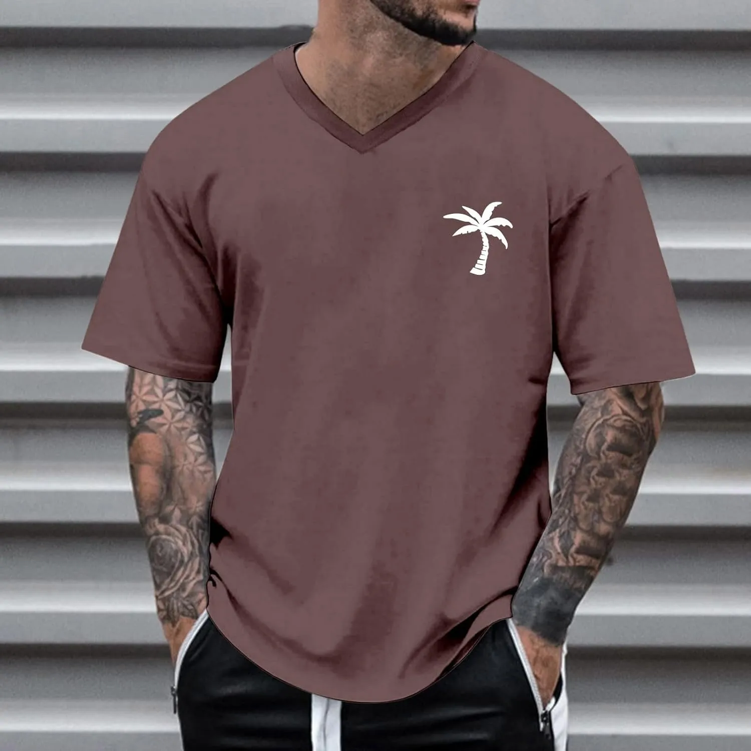 Big and Tall Men's Graphic Tee Tops Hawaii Coconut Printed V Neck Short Sleeve Casual Summer T Shirts Regular Fit
