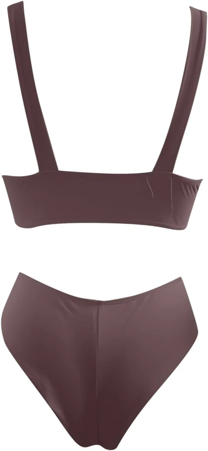 Bikini Set for Women Bathing Suit High Waisted 2024 Summer Beach Scalloped V Neck Two Pieces Swimsuits