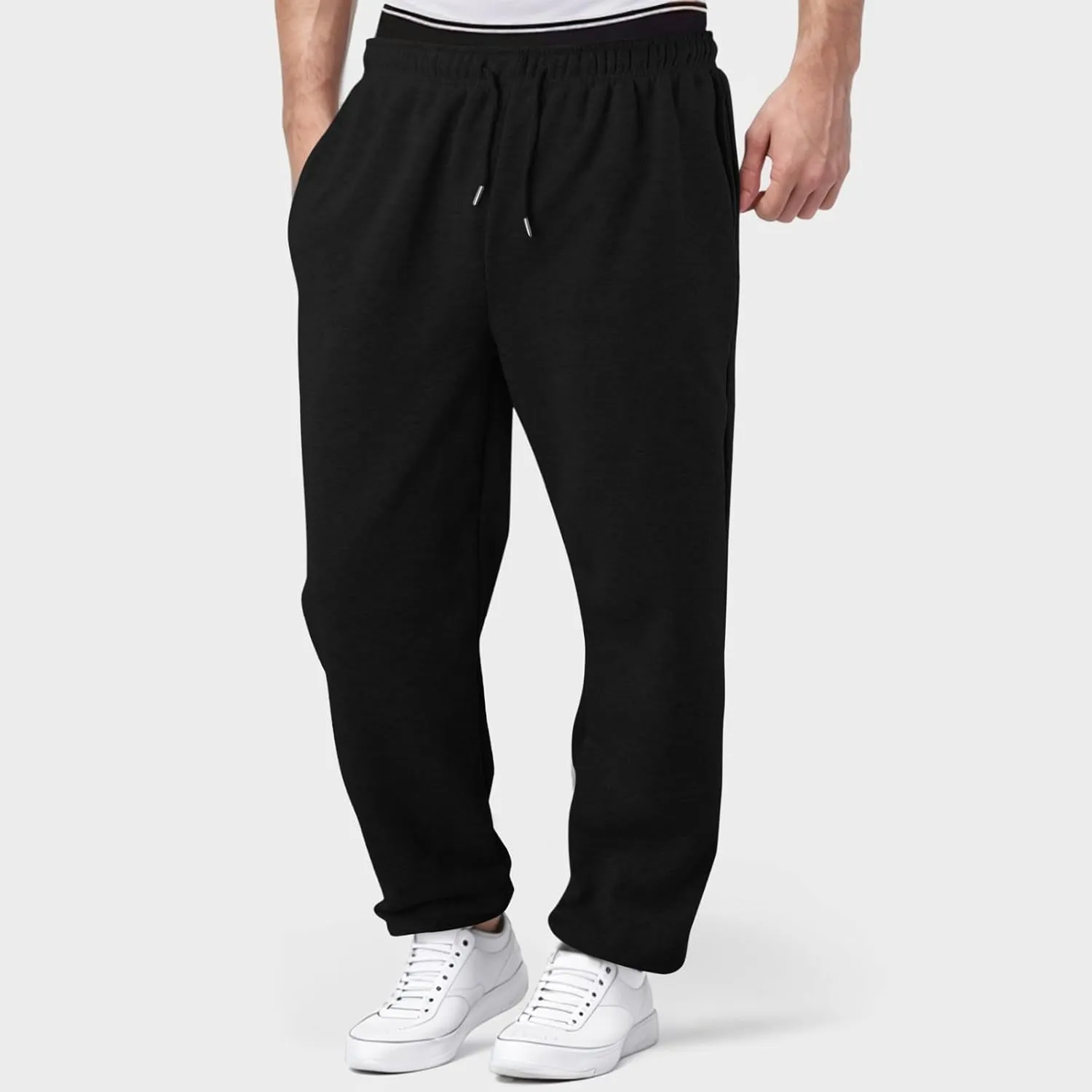 Black Cargo Pants Men Baggy Sweatpants for Men Mens Heavyweight Drawstring Cargo Sweatpants Loose Fit Athletic Gym Pants
