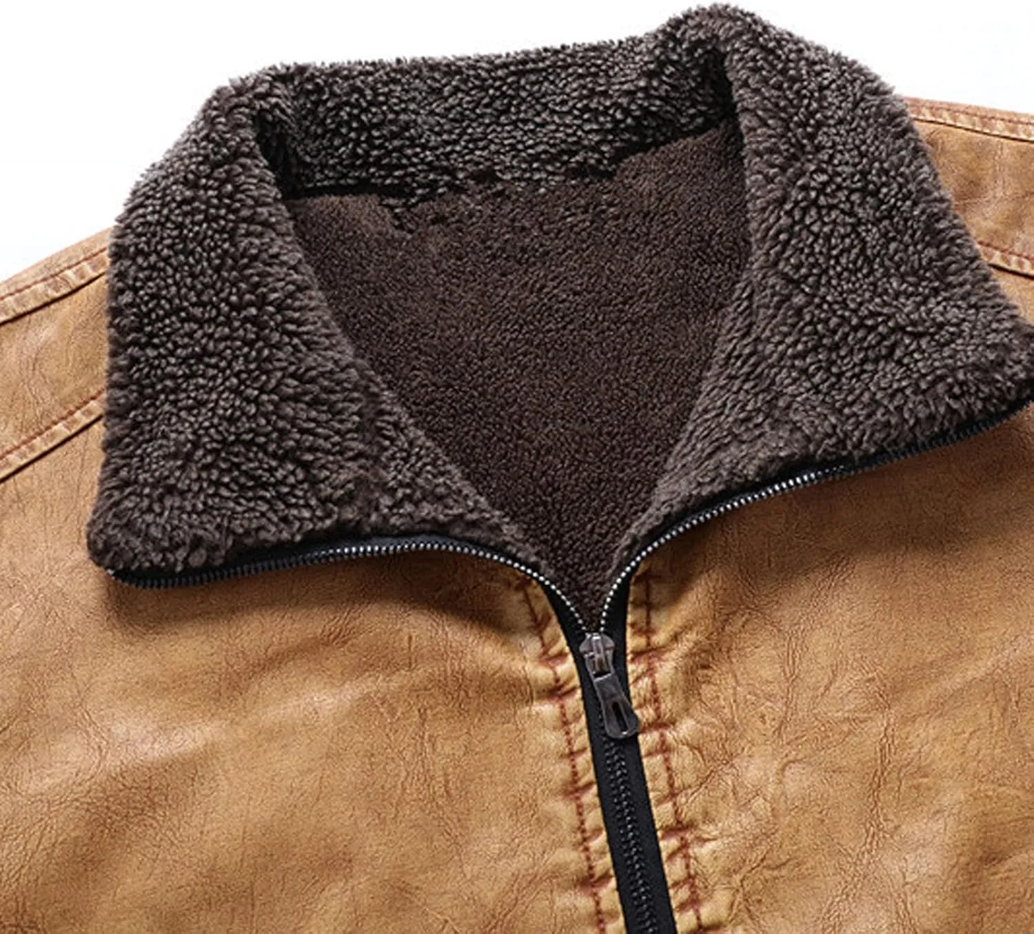 Black Leather Jacket Men Motorcycle Winter Warm Sherpa Lined Zip-Up Slim Fit Biker Coat Bomber Jackets Outwear