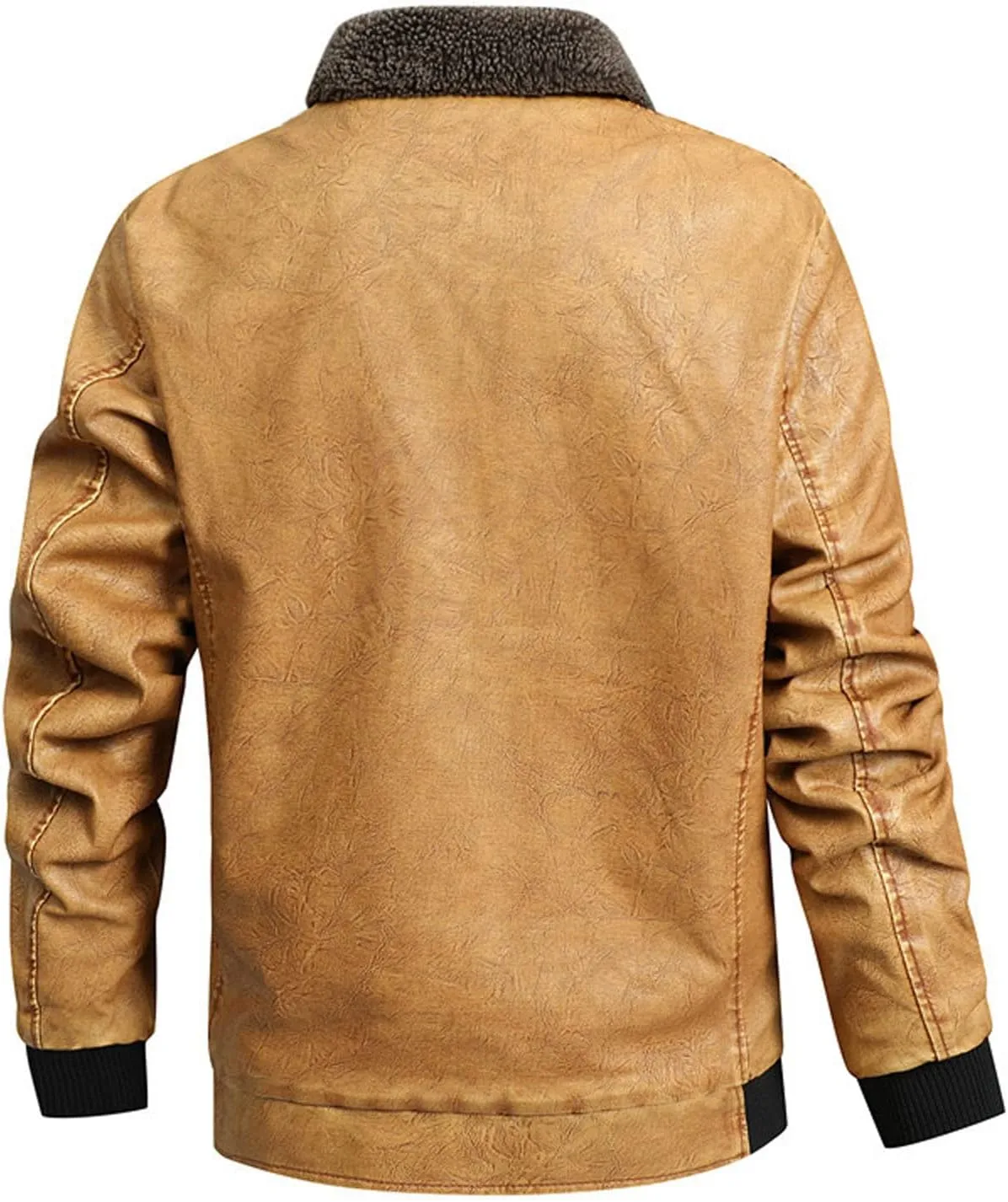 Black Leather Jacket Men Motorcycle Winter Warm Sherpa Lined Zip-Up Slim Fit Biker Coat Bomber Jackets Outwear