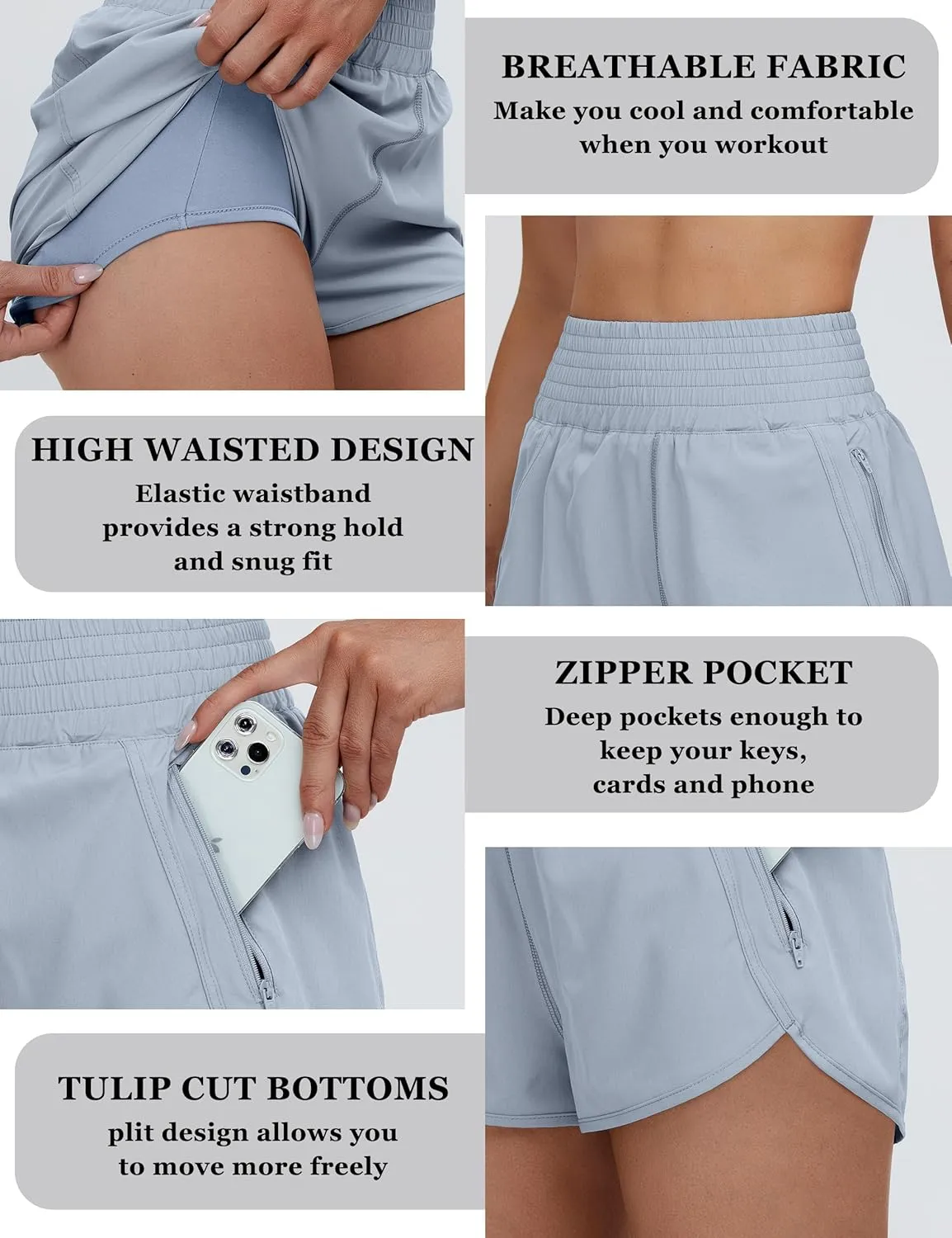 BMJL Women's High Waisted Athletic Shorts Pocket Workout Shorts Gym Sporty Running Shorts