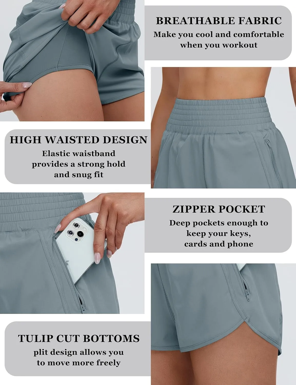 BMJL Women's High Waisted Athletic Shorts Pocket Workout Shorts Gym Sporty Running Shorts