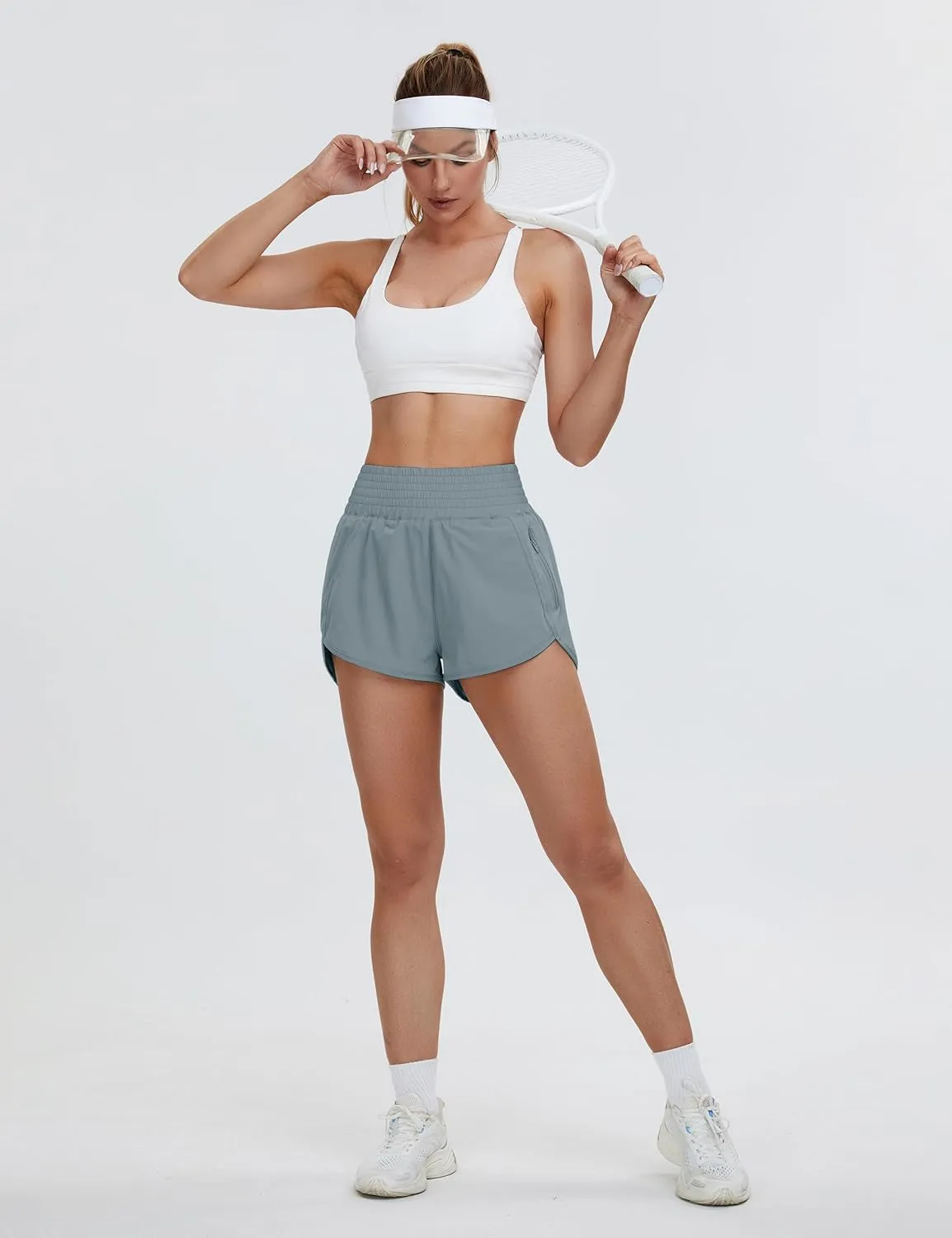 BMJL Women's High Waisted Athletic Shorts Pocket Workout Shorts Gym Sporty Running Shorts