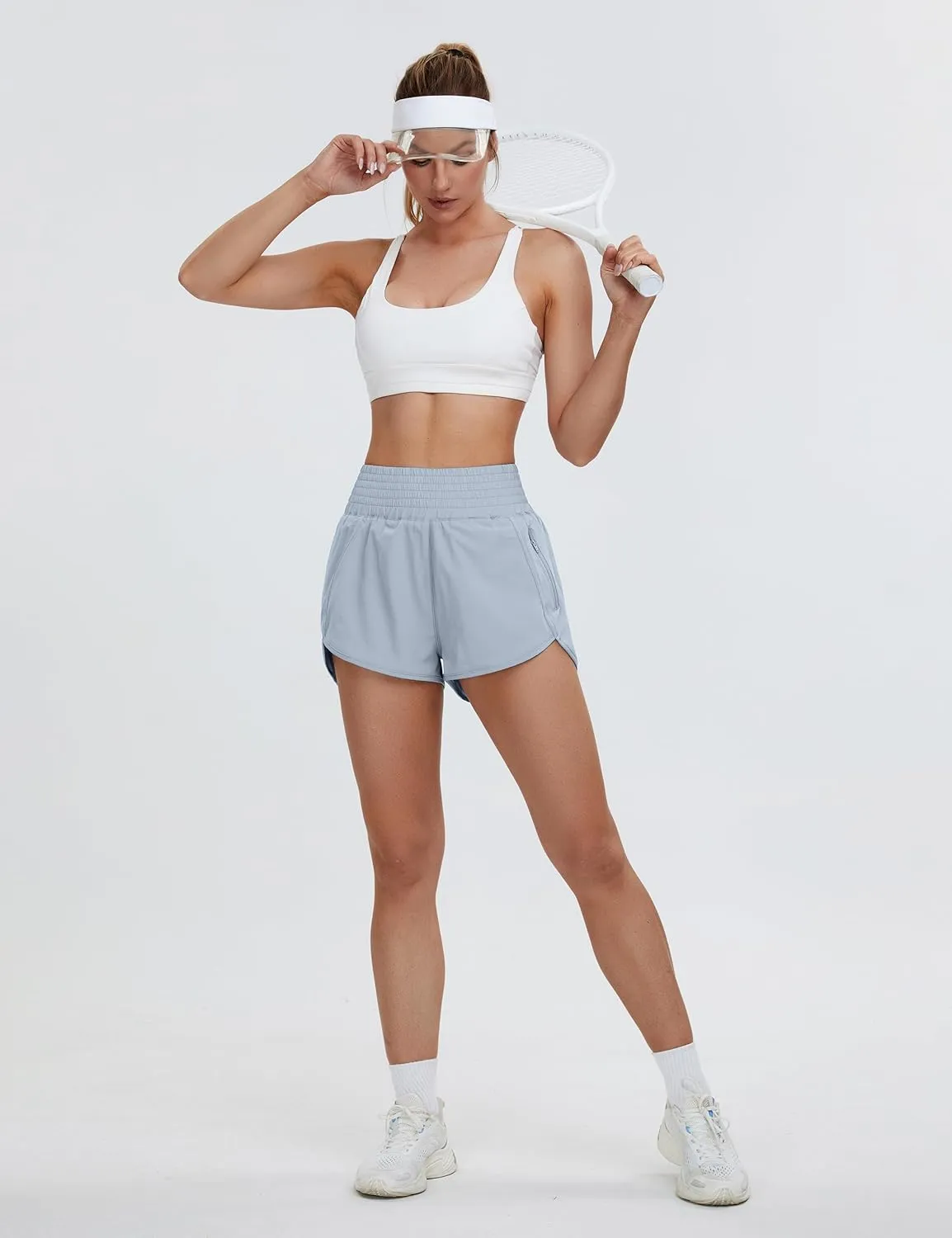 BMJL Women's High Waisted Athletic Shorts Pocket Workout Shorts Gym Sporty Running Shorts