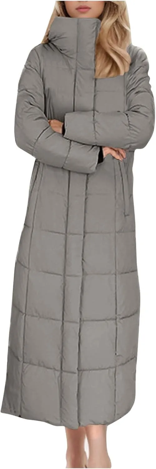 Borniu Women's Long Winter Puffer Coat Warm Maxi Down Jacket Hooded Zip Up Casual Thickened Puffer Jackets Overcoat