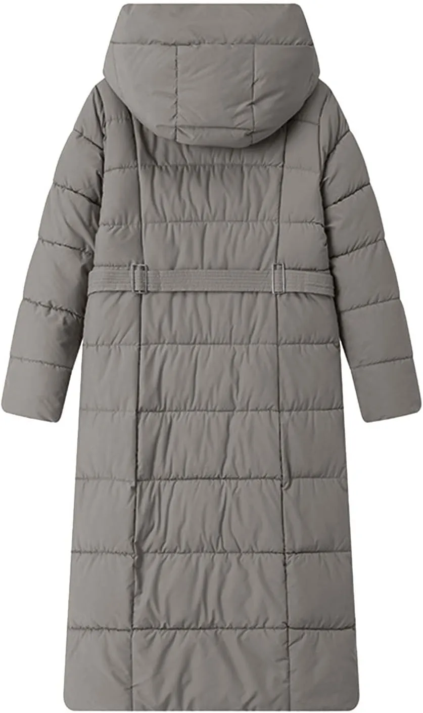 Borniu Women's Long Winter Puffer Coat Warm Maxi Down Jacket Hooded Zip Up Casual Thickened Puffer Jackets Overcoat