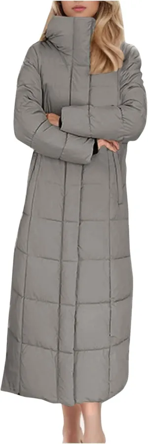 Borniu Women's Long Winter Puffer Coat Warm Maxi Down Jacket Hooded Zip Up Casual Thickened Puffer Jackets Overcoat