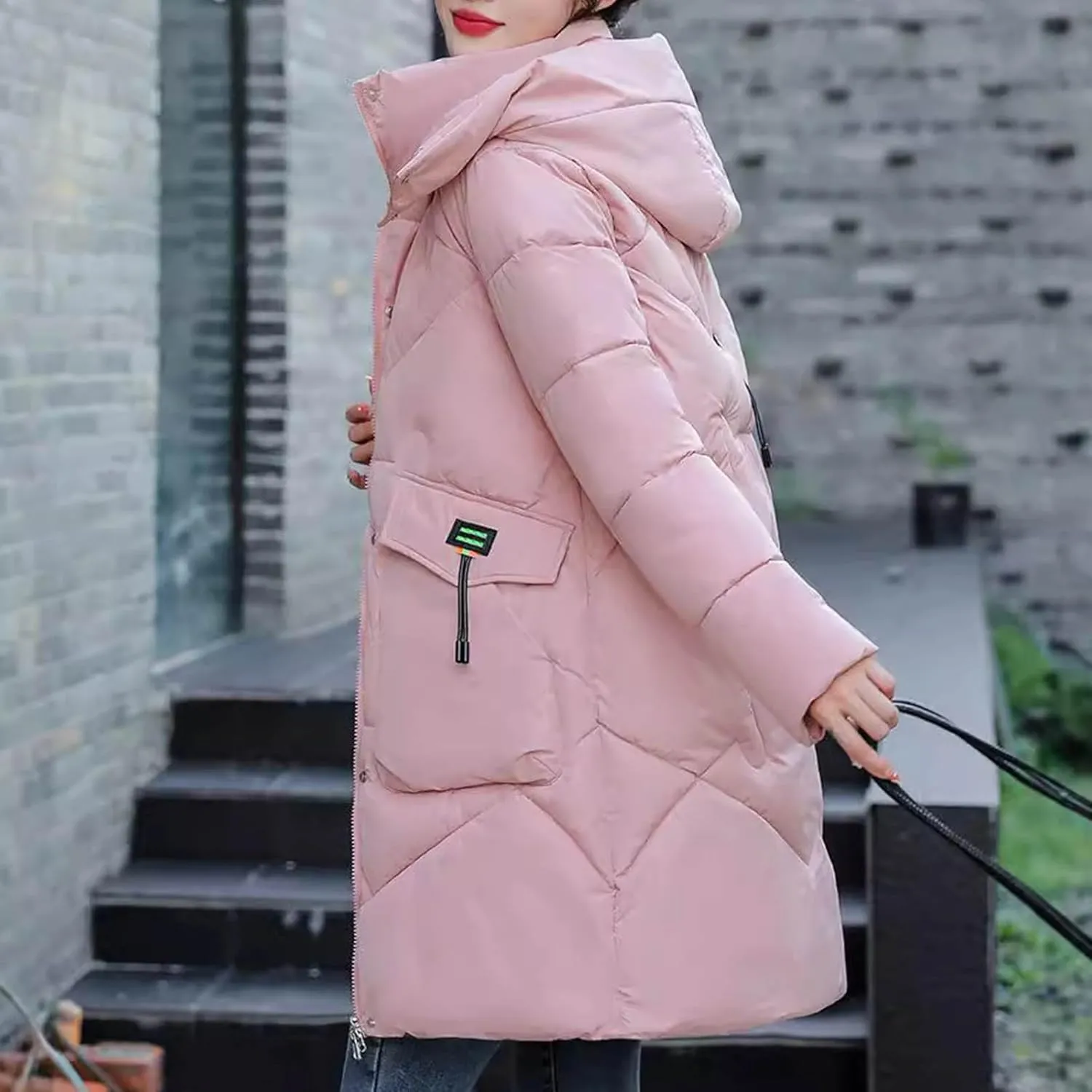 Borniu Women's Warm Thickened Parka Coat Winter Puffer Jacket Quilted Hooded Long Down Coat with Pockets