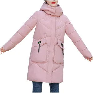Borniu Women's Warm Thickened Parka Coat Winter Puffer Jacket Quilted Hooded Long Down Coat with Pockets