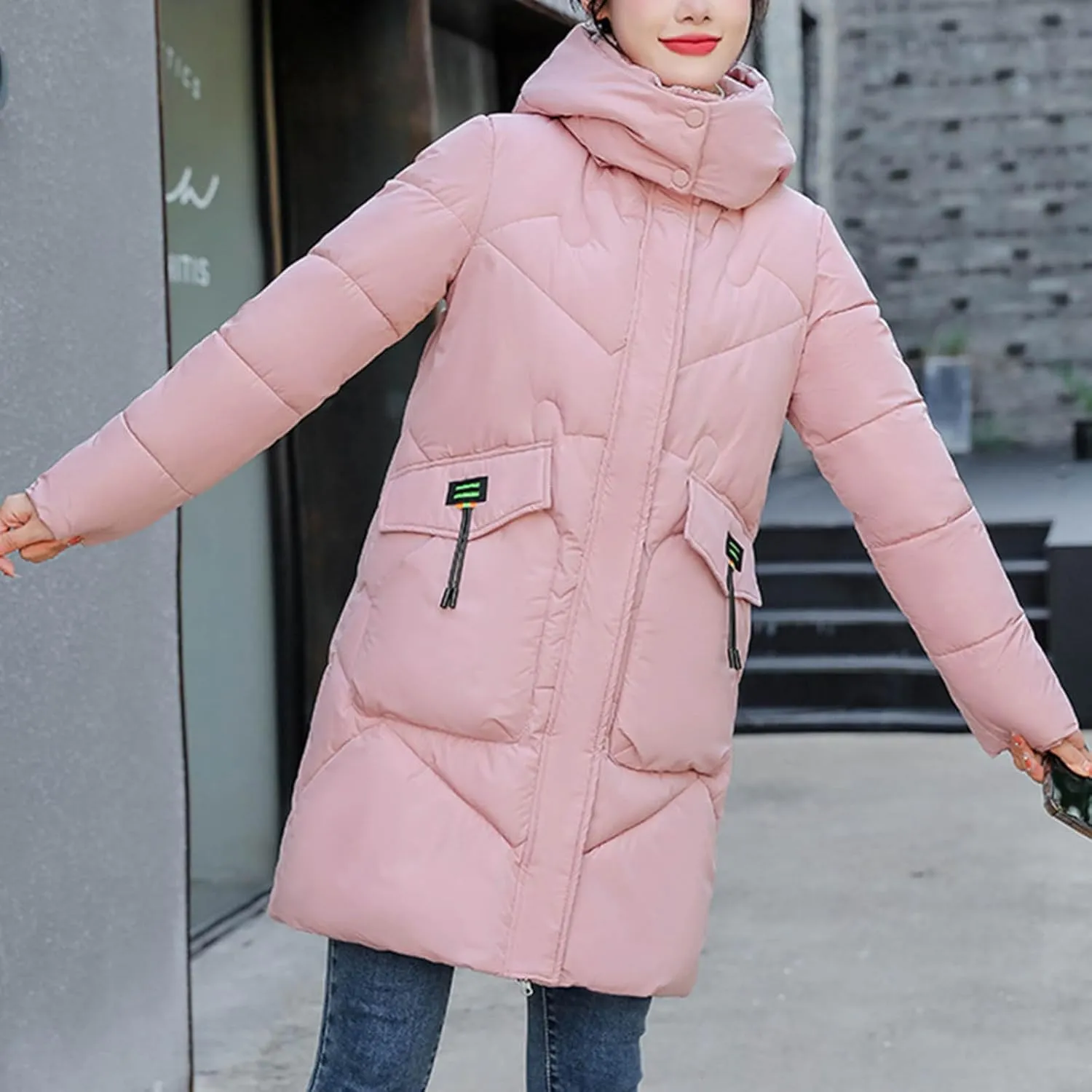 Borniu Women's Warm Thickened Parka Coat Winter Puffer Jacket Quilted Hooded Long Down Coat with Pockets
