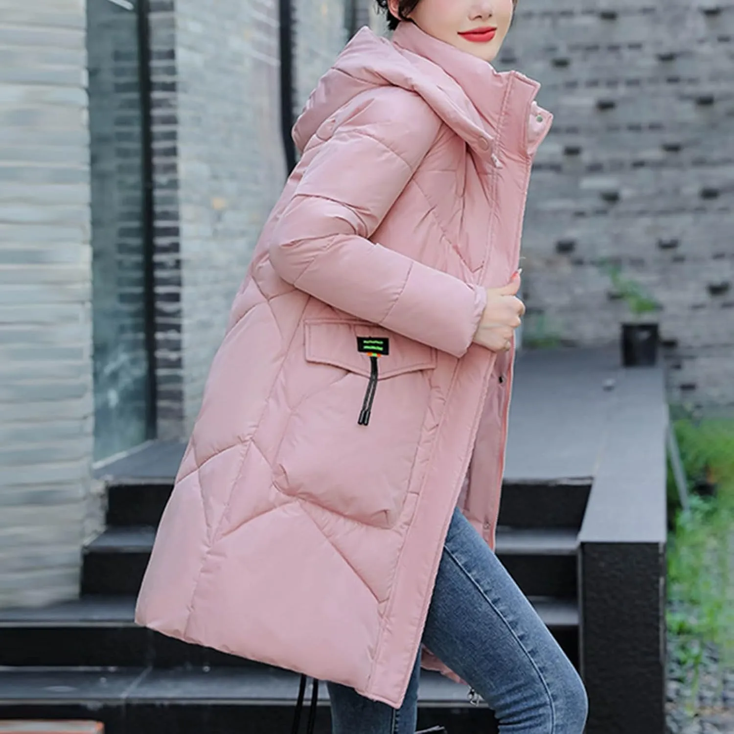 Borniu Women's Warm Thickened Parka Coat Winter Puffer Jacket Quilted Hooded Long Down Coat with Pockets