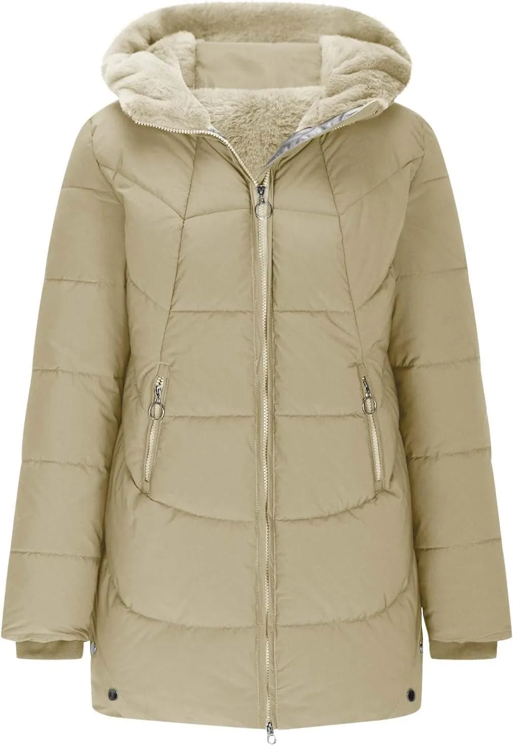 Borniu Women's Warm Winter Puffer Coat Thicken Fleece Lined Down Jacket Quilted Puffer Jacket Hooded Outerwear