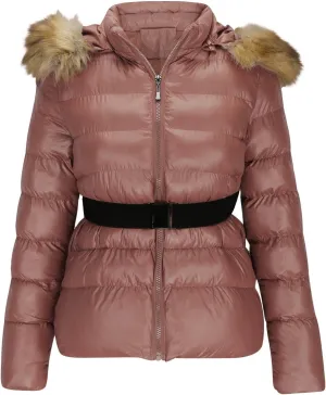 Borniu Women's Winter Coat Thickened Down Jacket Warm Puffer Jacket Long Sleeve Full Zip Quilted Jackets With Faux Fur Hood