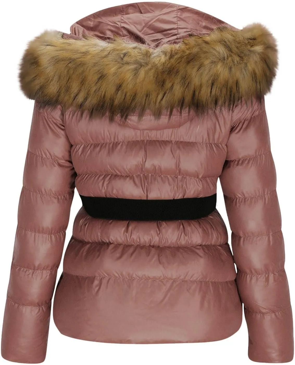 Borniu Women's Winter Coat Thickened Down Jacket Warm Puffer Jacket Long Sleeve Full Zip Quilted Jackets With Faux Fur Hood