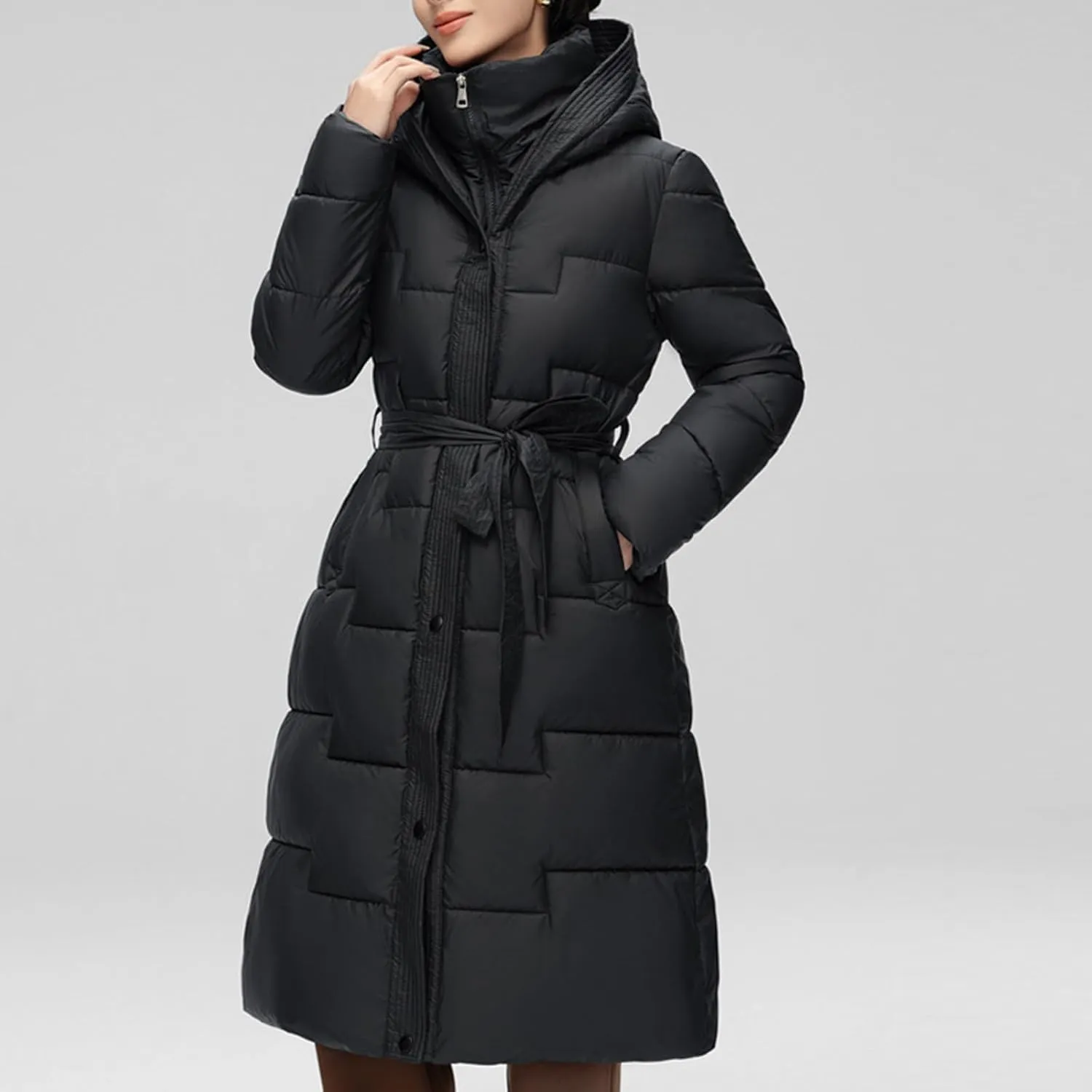 Borniu Women's Winter Down Jacket Long Quilted Puffer Coat Warm Hooded Slim Fit Outerwear Trendy Warm Puffer Jacket