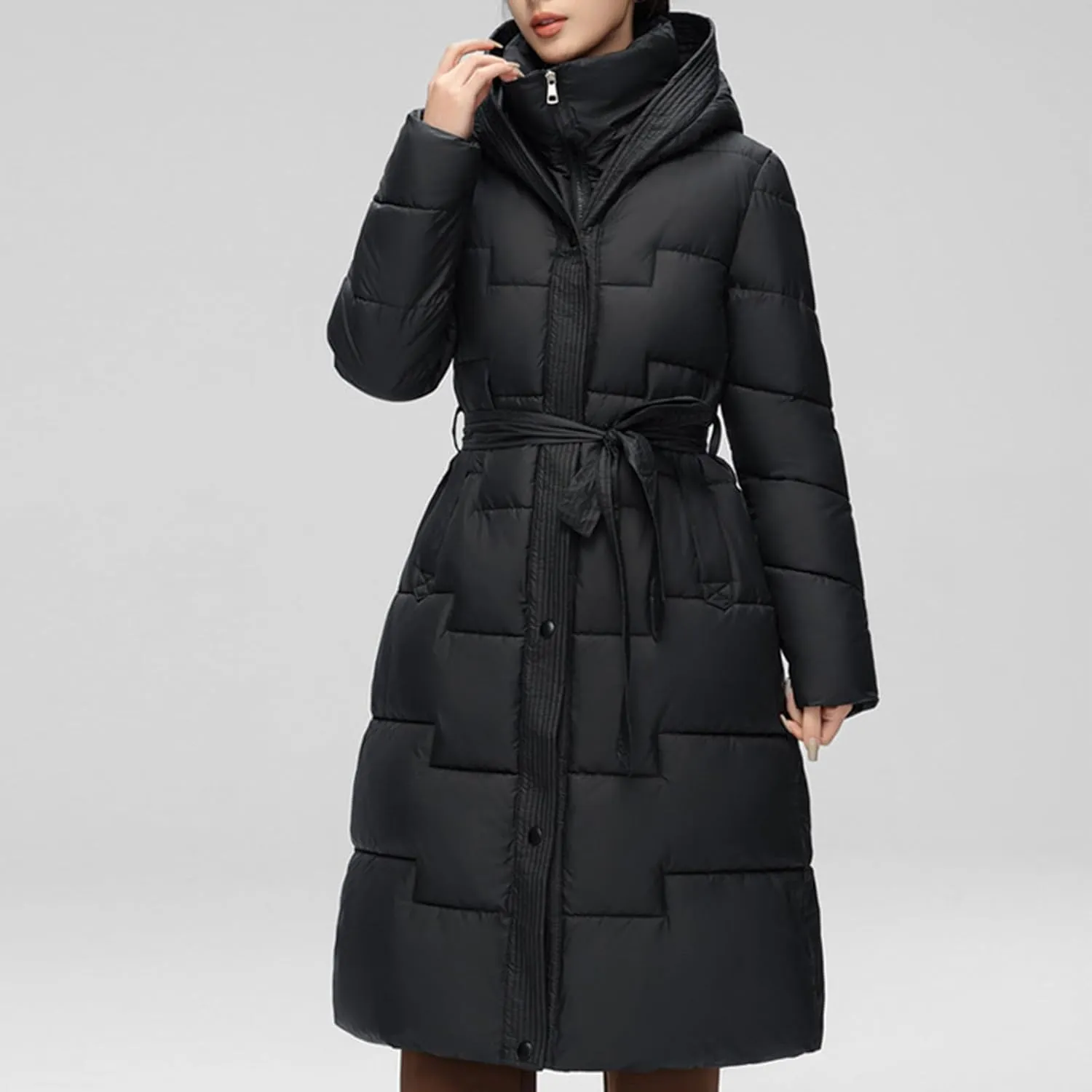 Borniu Women's Winter Down Jacket Long Quilted Puffer Coat Warm Hooded Slim Fit Outerwear Trendy Warm Puffer Jacket