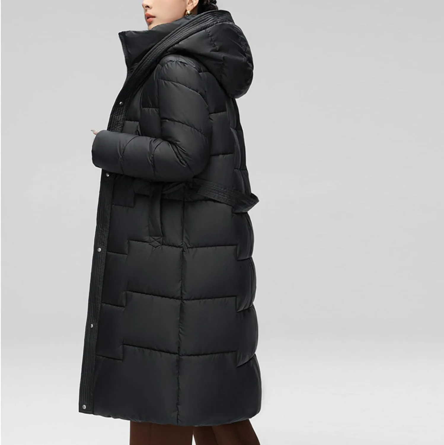 Borniu Women's Winter Down Jacket Long Quilted Puffer Coat Warm Hooded Slim Fit Outerwear Trendy Warm Puffer Jacket