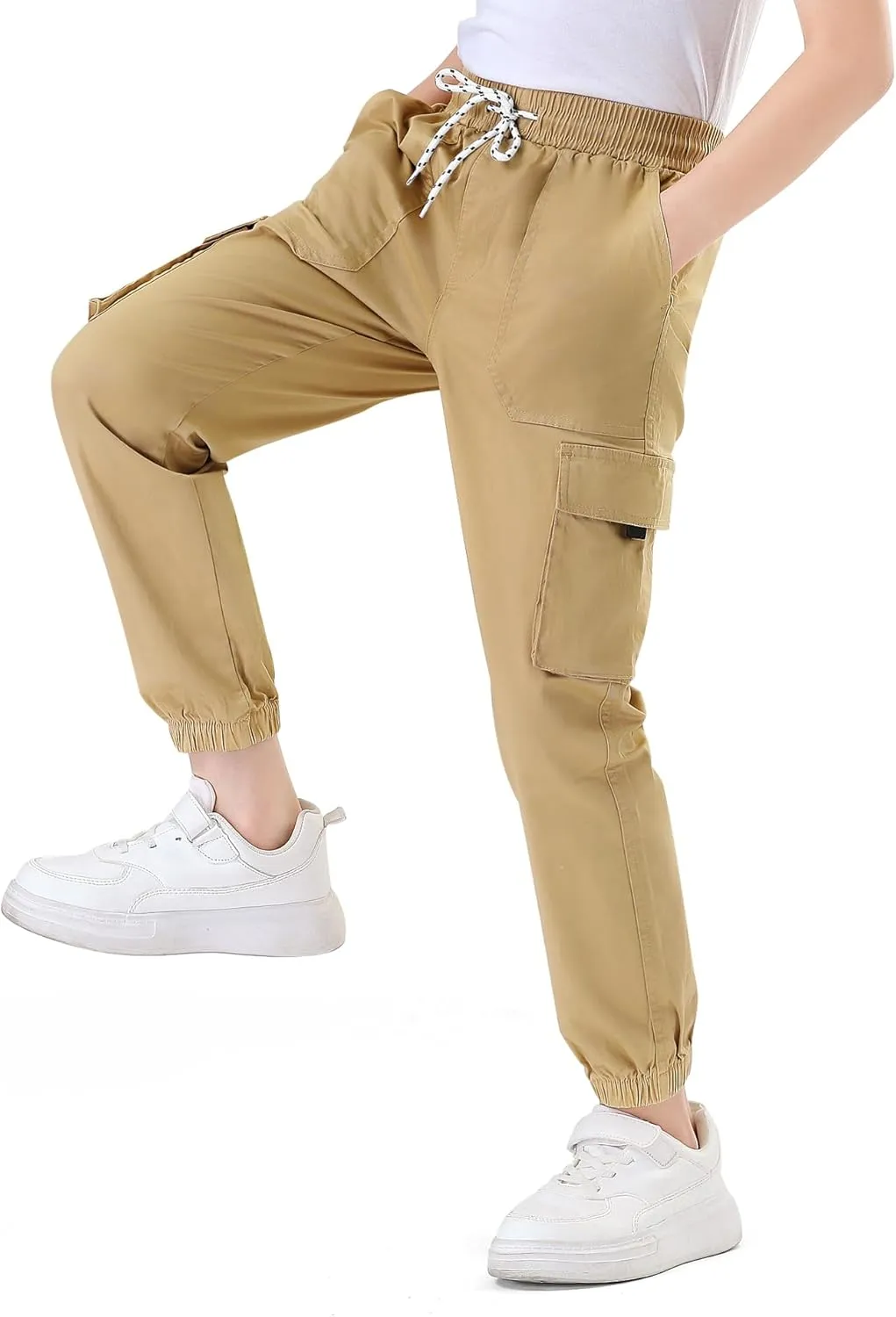 Boys Cargo Jogger Pants Kids Elastic Waist Hiking Pants Lightweight Outdoor Pants