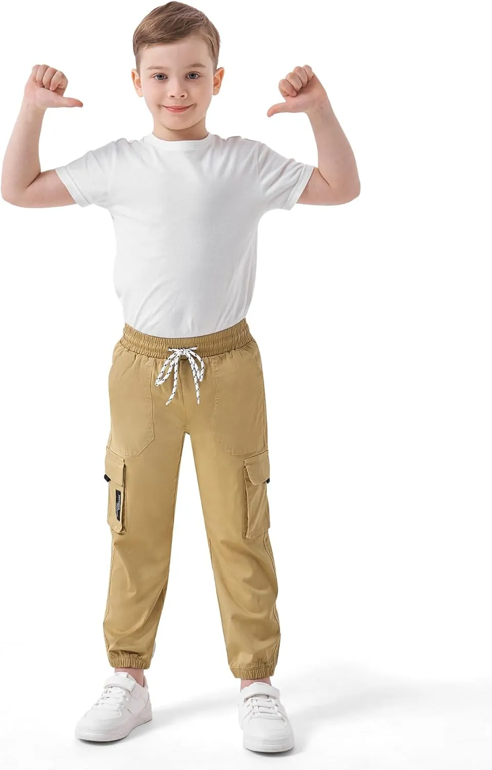 Boys Cargo Jogger Pants Kids Elastic Waist Hiking Pants Lightweight Outdoor Pants