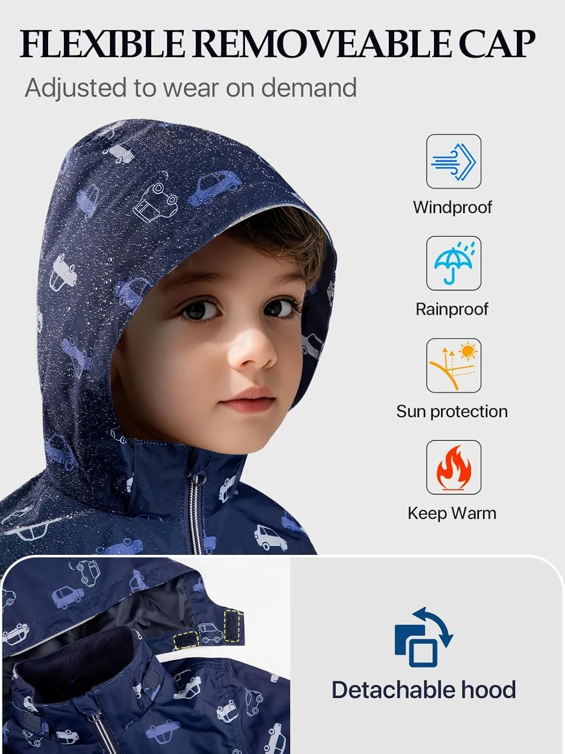 Boys Girls Kids Softshell Jacket With Hood Lightweight Waterproof Warm Raincoats Fleece Lined Windbreakers for Kids